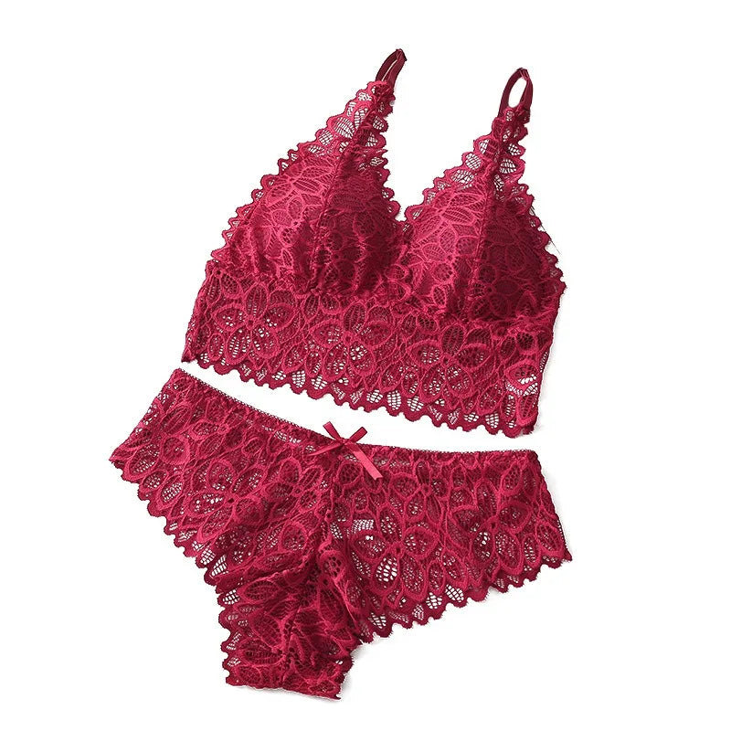 Sexy Lace Women Underwear Set Seamless Wire Free Bra Sets Hollow Out Bra and Panty Sets For Women Embroidery Intimates Lingerie